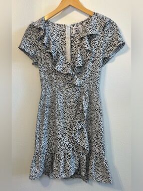 Princess Polly Black & White Ruffle Wrap Mini Dress